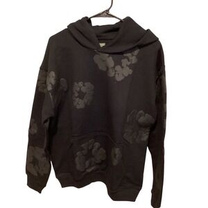 Denim Tears Cotton Wreath Hoodie Black On Black Puff Print Sweatshirt Large